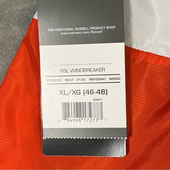 Russell Men’s Windbreaker Jacket XL Water Repel Secure Pocket Red White Blue NWT - Picture 8 of 14